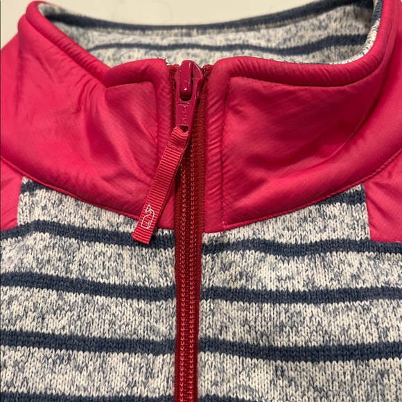 Thick Knit Blue and Pink Striped Quarter Zip Shep Shirt: Large - Picture 6 of 7